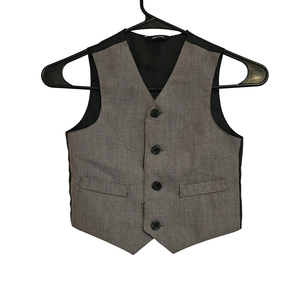 Nautica Boys Formal Vest Houndstooth Pattern Black Button Front